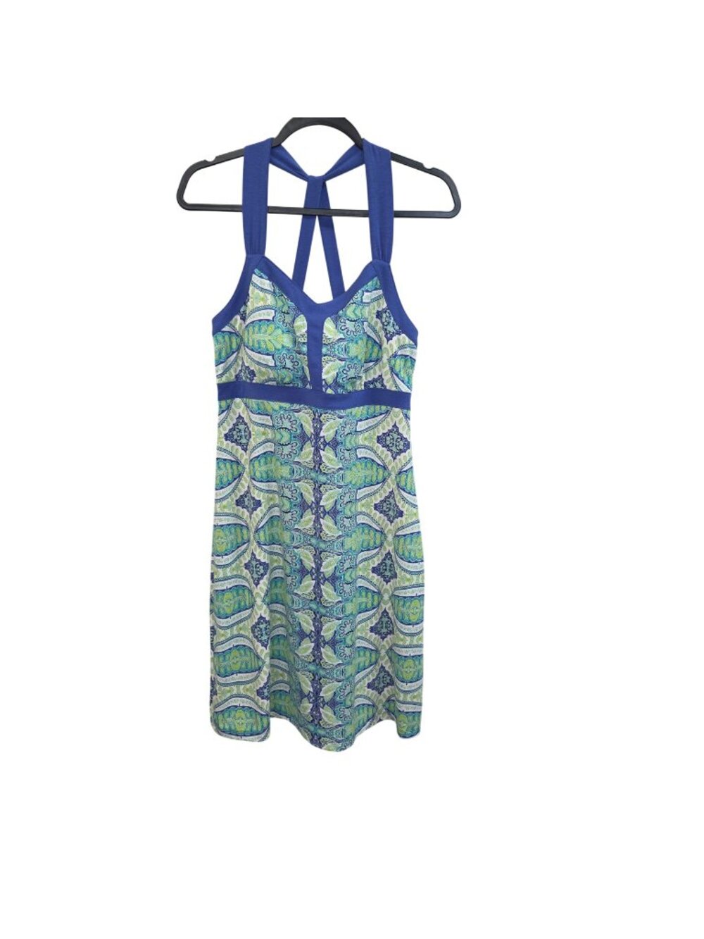 Dakini Womens L Blue & Green Paisley Sleeveless Halter Dress 4336